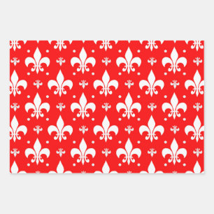 Red Fleur-de-lis Pattern Design  Wrapping Paper Sheet