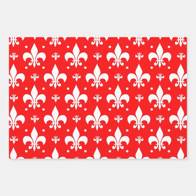 Red Fleur-de-lis Pattern Design  Wrapping Paper Sheet (Front)