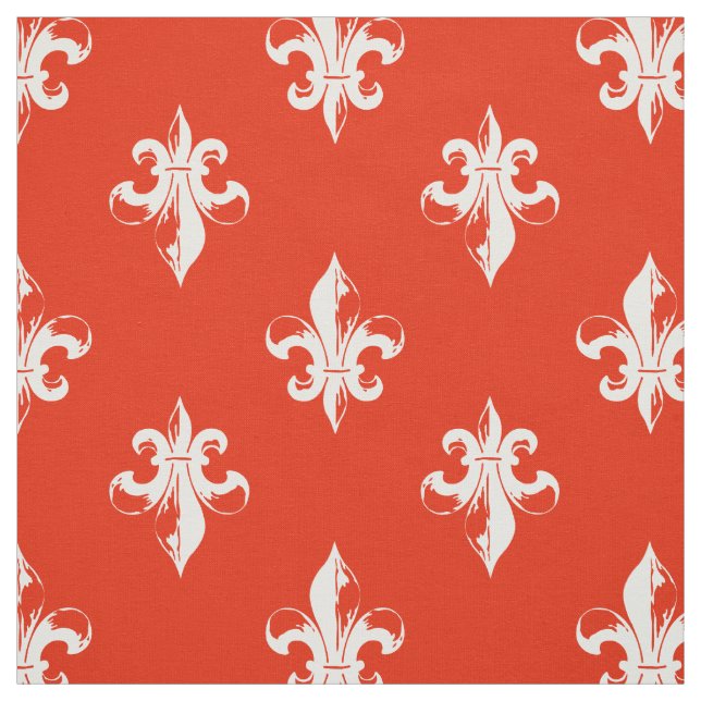 Red Fleur De Lis Pattern Fabric (Swatch)