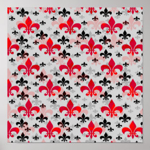 Red Fleur De Lis Surface Pattern Design Download Poster