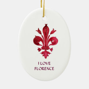 RED FLEUR DE LISE CERAMIC ORNAMENT
