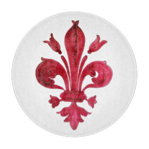 RED FLEUR DE LISE IN WHITE CUTTING BOARD