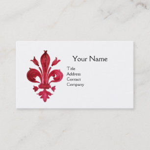RED FLEUR DE LISE  MONOGRAM eggshell Business Card