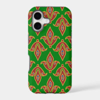 Red Fleur-de-lys, Green Background, Gold-effect