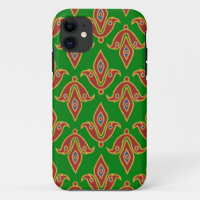 Red Fleur-de-lys, Green Background, Gold-effect