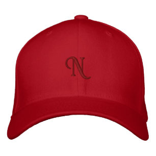 Red Flexfit Wool N Letter Monogram Initial-Hat Embroidered Hat