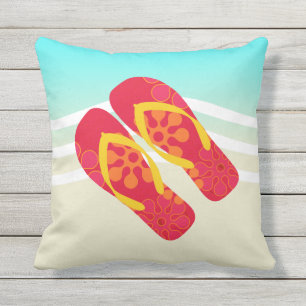 Red Flip Flops Beach Waves Outdoor Cushion