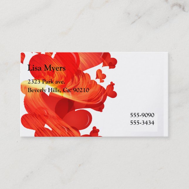 Red Floating Painted Hearts Business Card (Front)