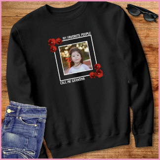 Red Floral 1 Photo Simple Cute Saying Grandma Sweatshirt