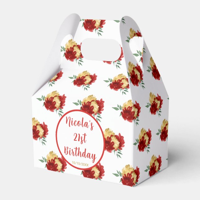 Red Floral 21st Birthday Favour Box (Front Side)