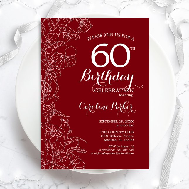Red Floral 60th Birthday Party Invitation (Creator Uploaded)