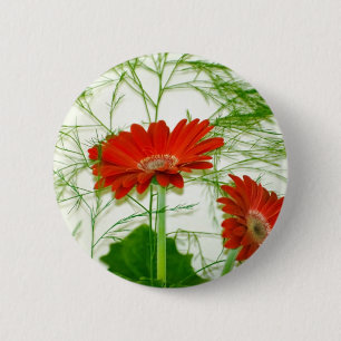 Red Floral 6 Cm Round Badge