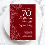 Red Floral 70th Birthday Party Invitation<br><div class="desc">Red White Floral 70th Birthday Party Invitation. Minimalist modern design featuring botanical outline drawing accents and typography script font. Simple trendy invite card perfect for a stylish female bday celebration. Can be customised to any age. Printed Zazzle invitations or instant download digital printable template.</div>