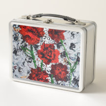 Red Floral Abstract Art Lunchbox Unique Metal  