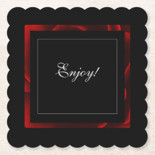 Red Floral Accent Modern Paper Coaster