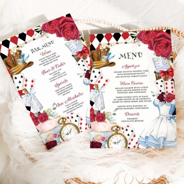 Red Floral Alice in Wonderland Birthday 15 XV Menu (Creator Uploaded)