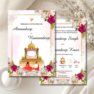 Red floral Anand Karaj invitation template