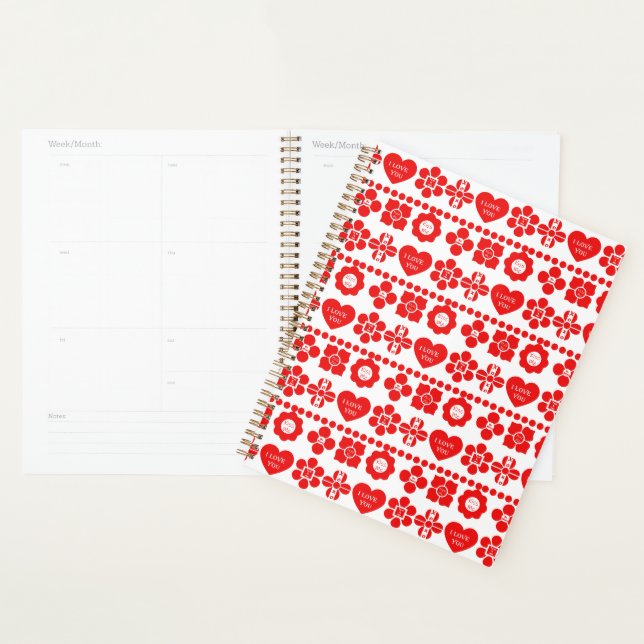 Red floral and heart pattern for Valentine's Day Planner (Display)