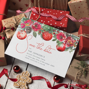 Red Floral Annual Christmas Party Announcement Postcard