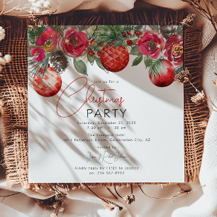 Red Floral Annual Christmas Party Invitation