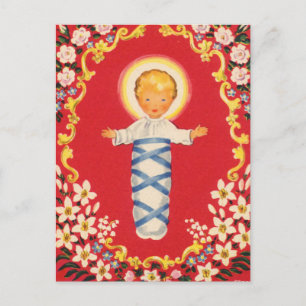 Red Floral Baby Jesus Postcard