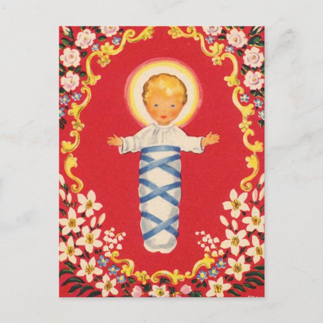 Red Floral Baby Jesus Postcard (Front)