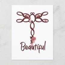 Red Floral "Beautiful" Dragonfly Design