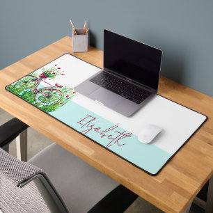 Red floral bicycle personalised desk mat