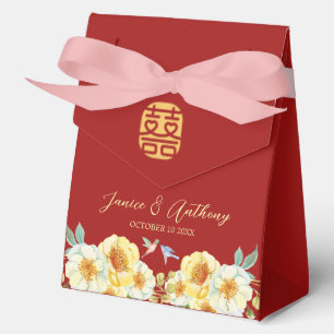 Red floral bird Chinese wedding Favour Box