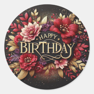 Red floral birthday sticker 