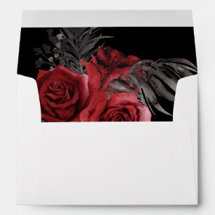 Red Floral & Black Feather - Black Envelope