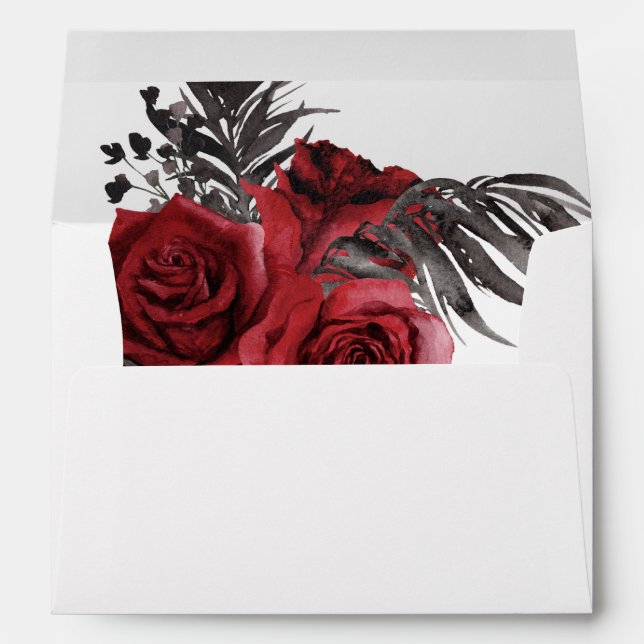 Red Floral & Black Feather Envelope (Back (Bottom))
