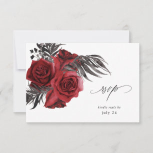 Red Floral & Black w Meal RSVP Card