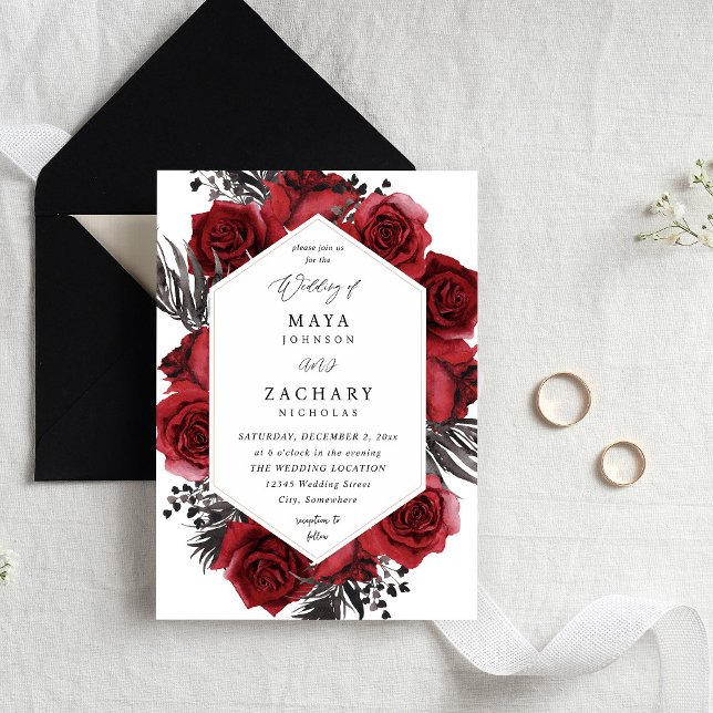 Red Floral & Black Wedding  Invitation (Creator Uploaded)
