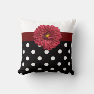 Red floral black white polka dot girly pillow
