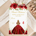 Red Floral Blonde Hair Princess Sweet Sixteen Gift Tags<br><div class="desc">This elegant and glamourous sweet sixteen birthday gift tag can be personalised with a name. The design features a beautiful princess with blonde hair and fair skin in a red ball gown. The text combines handwritten script and modern sans serif fonts for a classy and sophisticated look. The floral arrangements,...</div>