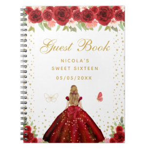 Red Floral Blonde Hair Princess Sweet Sixteen Notebook