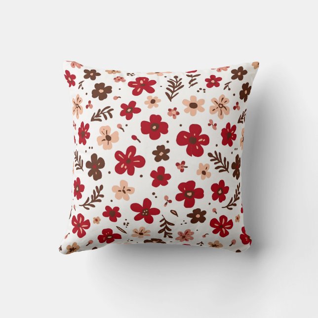 Red Floral Botanical Pattern Cushion (Back)