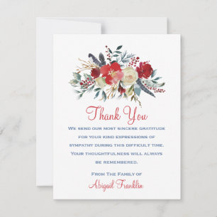 Red Floral Bouquet Sympathy Thank You Card