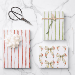 Red Floral Bows Birthday Wrapping Paper Sheet