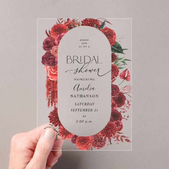 Red Floral Bridal Shower Acrylic Invitations (Insitu (Handheld))