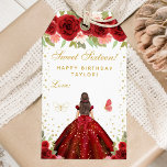 Red Floral Brunette Hair Princess Sweet Sixteen Gift Tags<br><div class="desc">This elegant and glamourous sweet sixteen birthday gift tag can be personalised with a name. The design features a beautiful princess with brunette hair and fair skin in a red ball gown. The text combines handwritten script and modern sans serif fonts for a classy and sophisticated look. The floral arrangements,...</div>