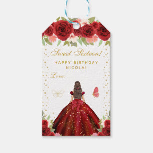 Red Floral Brunette Hair Princess Sweet Sixteen Gift Tags