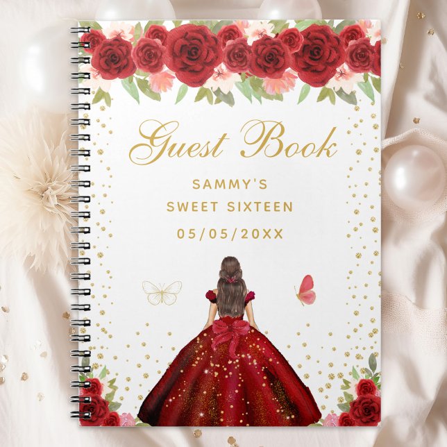 Red Floral Brunette Hair Princess Sweet Sixteen Notebook (Creator Uploaded)