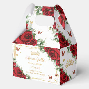 Red Floral Butterflies Birthday Quinceañera 16 15 Favour Box
