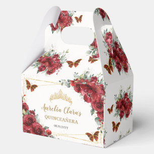 Red Floral Butterflies Quince XV 16 Birthday Gable Favour Box