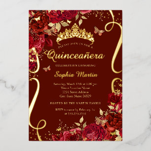 Red Floral Butterfly Elegant Quinceanera