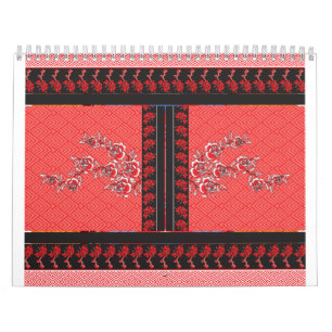 Red Floral Calendar Bold Art Pattern Wall Style