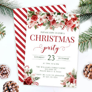 Red floral candy Christmas party invitation