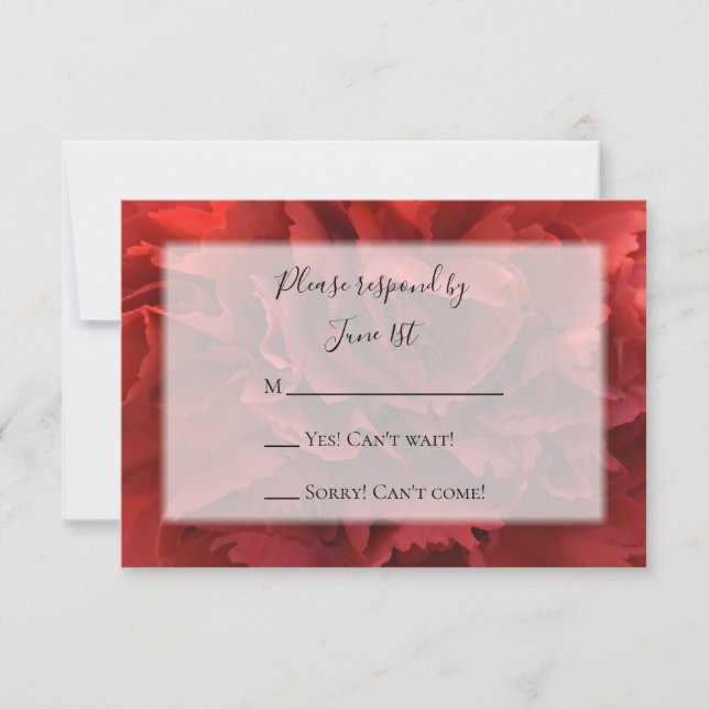 Red Floral Carnation Wedding RSVP Response Card (Front)